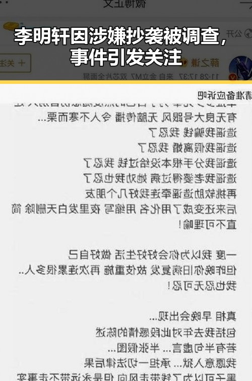 李明轩因涉嫌抄袭被调查，事件引发关注